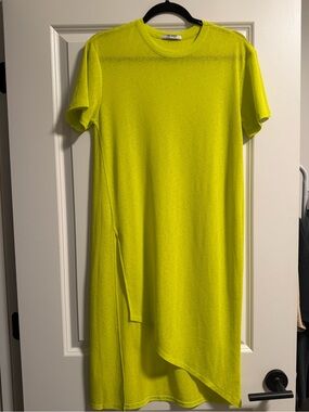 Zara Summer 2017 Neon Lime Asymmetric Short Sleeve Dress